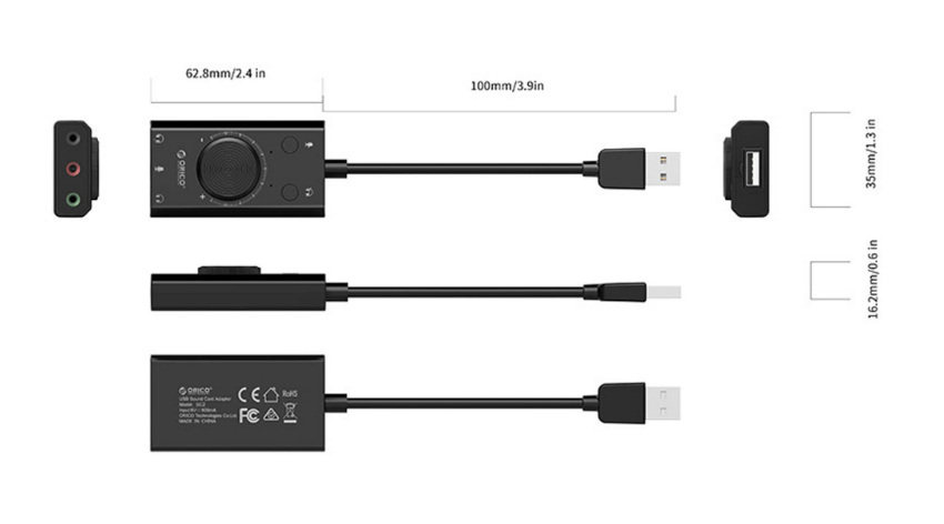 Zewnętrzna karta dźwiękowa ORICO na USB 3 porty z regulacją głośności (SC2-BK-BP) Zewnętrzna karta dźwiękowa ORICO na USB 3 porty z regulacją głośności (SC2-BK-BP)