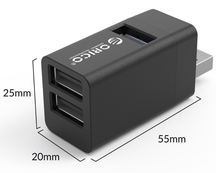 Zdjęcie produktu: Hub mini 3x USB 3.0 ORICO USB-A - czarny (MINI-U32-BK-BP)