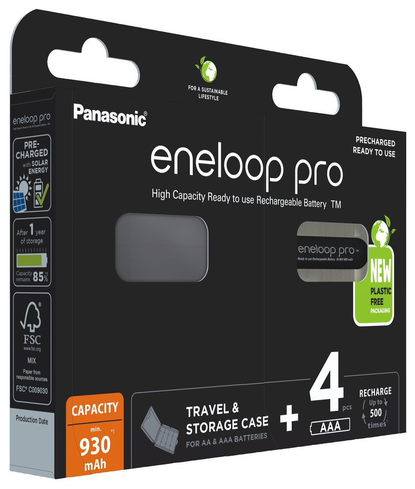 Panasonic Eneloop Pro R3/AAA 930mAh - opak. 4 akumulatorków + pojemnik - eco blister (BK-4HCDEC4BE)