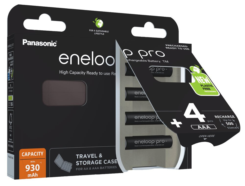 Panasonic Eneloop Pro R3/AAA 930mAh - opak. 4 akumulatorków + pojemnik - eco blister (BK-4HCDEC4BE)