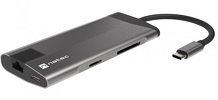 HUB multiport adapter Natec Fowler plus USB TYP-C, Hub USB 3.0 3x, HDMI 4k, USB TYP-C PD, RJ45, SD, microSD