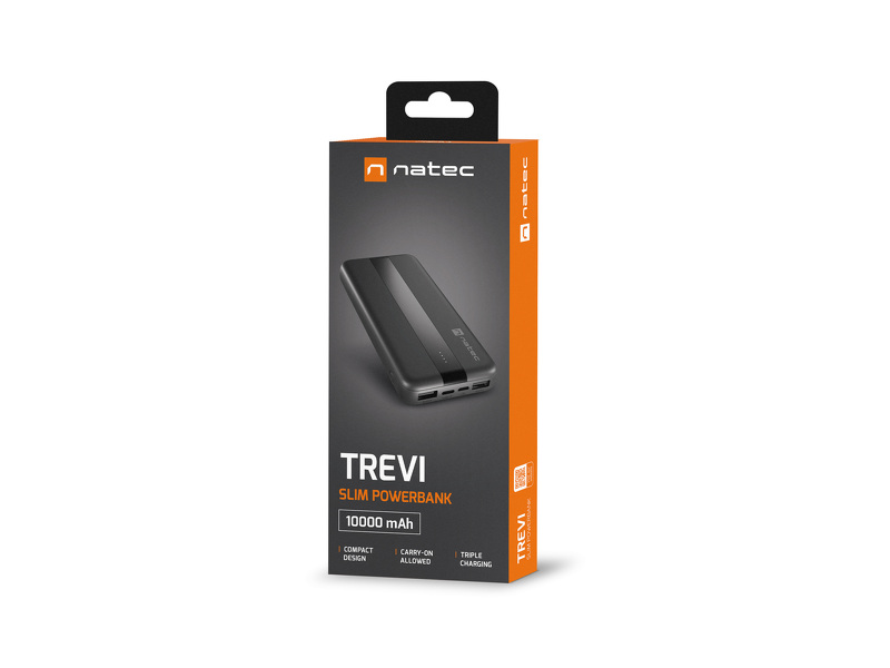Zdjęcie produktu: Powerbank Natec Trevi Slim, 10000mAh, 2x USB + 1x USB TYP-C czarny