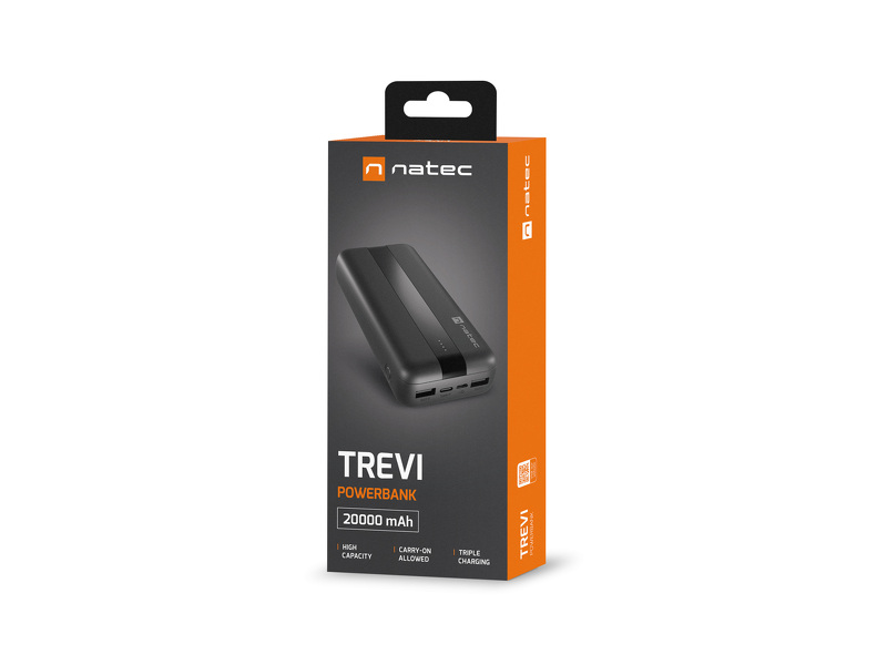 Zdjęcie produktu: Powerbank Natec Trevi, 20000mAh, 2x USB + 1x USB TYP-C czarny