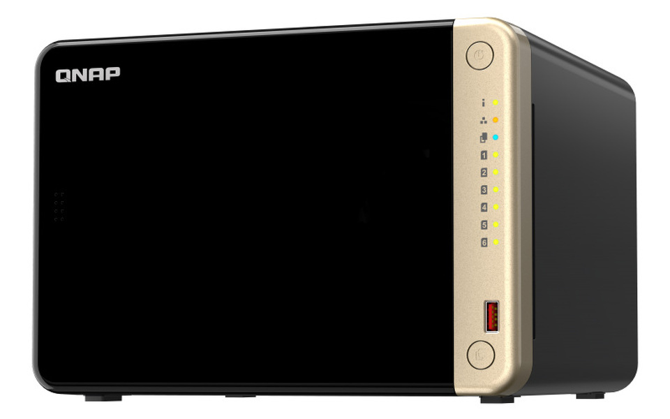 Zdjęcie produktu: Serwer plików QNAP TS-664-4G 6-bay, Celeron N5105/N5095 4-core 2.9 GHz, 4G RAM DDR4, 2x 2,5 GbE LAN, 2xUSB 2.0, 2xUSB 3.2, 1xHDMI, 2x M.2 2280 NVMe