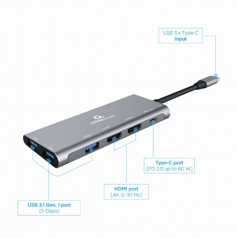Gembird Multi Port Adapter USB type C 3in1 HUB USB HDMI PD A-CM-COMBO3-01 Gembird Multi Port Adapter USB type C 3in1 HUB USB HDMI PD A-CM-COMBO3-01