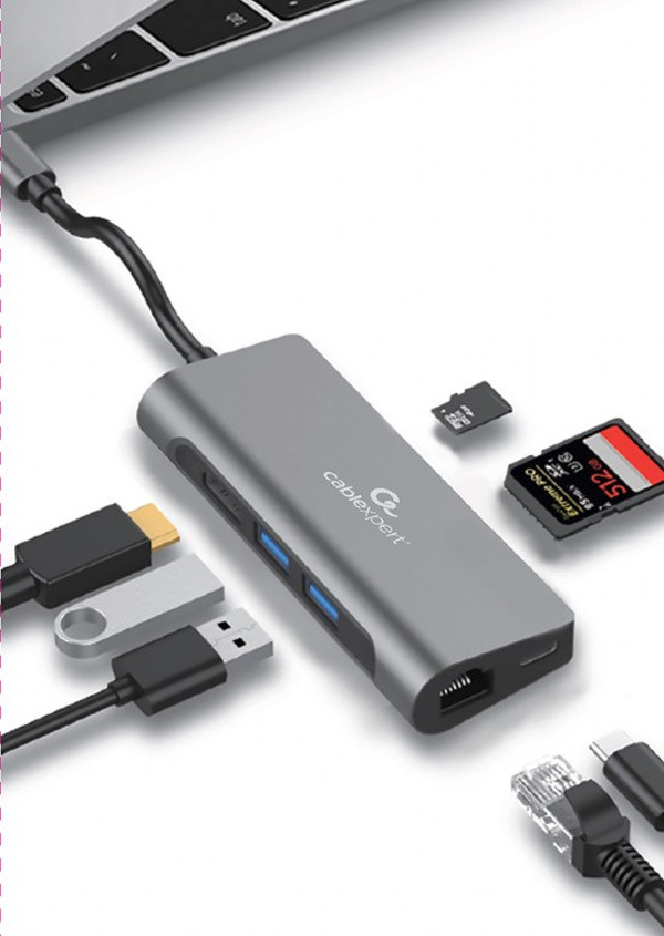 Zdjęcie produktu: Gembird Multi Port Adapter USB Type C 5in1 LAN Gigabit Hub A-CM-COMBO5-01