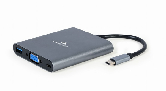 Miniatura produktu: Gembird Multi Port Adapter USB Type C 6in1 Hub3.1 HDMI VGA PD card reader stereo audio space grey A-CM-COMBO6-01