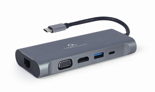 Miniatura produktu: Gembird Multi Port Adapter USB Type C Hub3.0 HDMI VGA PD card reader stereo audio space grey A-CM-COMBO7-01