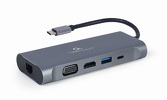 Gembird Multi Port Adapter USB Type C Hub3.0 HDMI VGA PD card reader stereo audio space grey A-CM-COMBO7-01