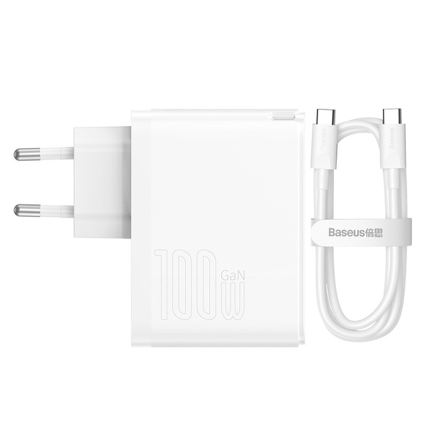 Zdjęcie produktu: Ładowarka sieciowa Baseus GaN5 Pro 100W, 1x USB A + 1x USB Typ-C PD3.0, QC4.0+, AFC - biała (CCGP090202)