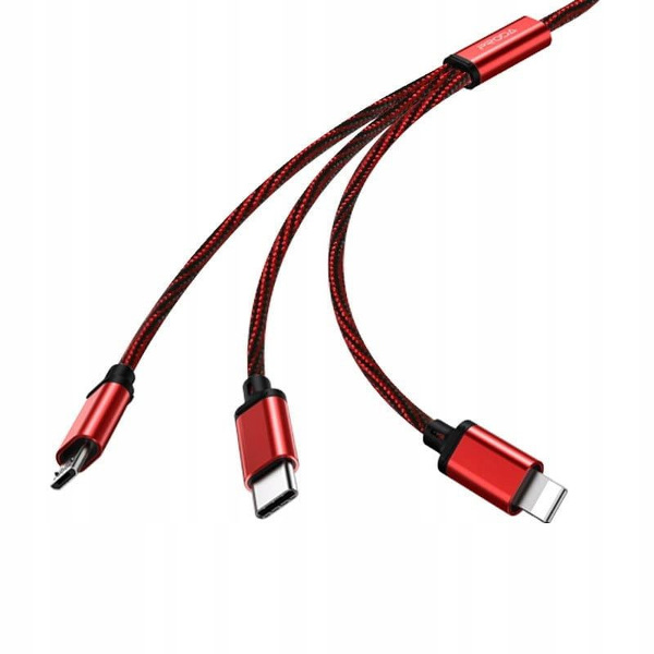 Zdjęcie produktu: Kabel przewód USB Proda Remax Agile 3w1 Lightning / USB TYP-C / microUSB 1m - czerwony Zdjęcie produktu: Kabel przewód USB Proda Remax Agile 3w1 Lightning / USB TYP-C / microUSB 1m - czerwony