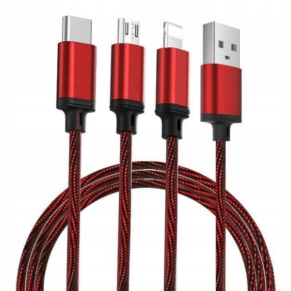 Zdjęcie produktu: Kabel przewód USB Proda Remax Agile 3w1 Lightning / USB TYP-C / microUSB 1m - czerwony Zdjęcie produktu: Kabel przewód USB Proda Remax Agile 3w1 Lightning / USB TYP-C / microUSB 1m - czerwony