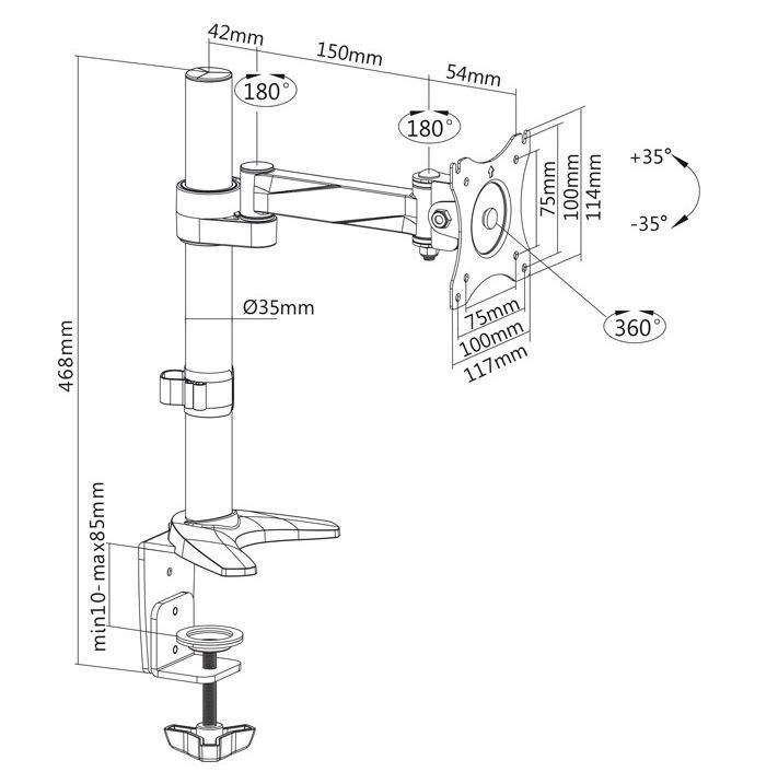 Uchwyt biurkowy do monitora LCD Maclean, max VESA 100x100, 8kg, aluminiowy, MC-717