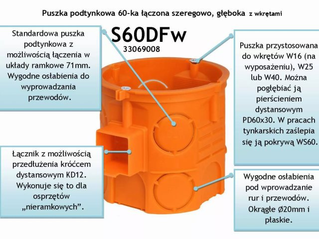 Puszka podtynkowa 60mm S60DFw 33069008