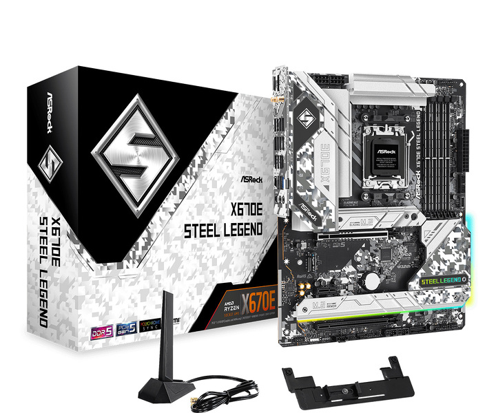 Zdjęcie produktu: Płyta główna ASRock X670E Steel Legend AM5 Zdjęcie produktu: Płyta główna ASRock X670E Steel Legend AM5