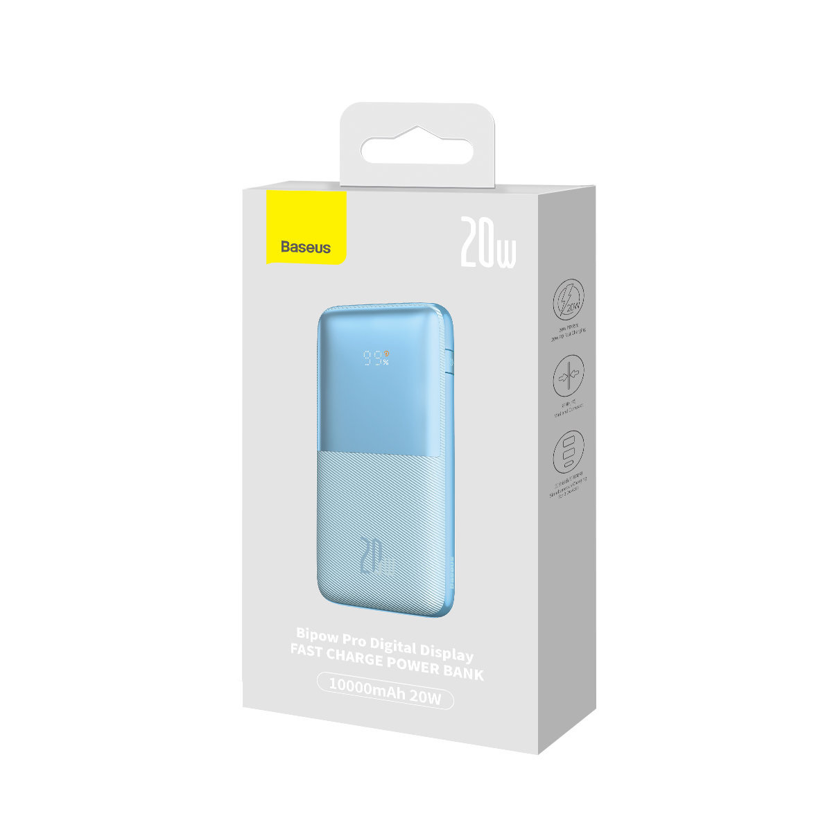 Powerbank Baseus Bipow PRO 10000mAh, 2xUSB, USB TYP-C, + przewód USB 3A 0.3m, 20W - niebieski (PPBD040103)