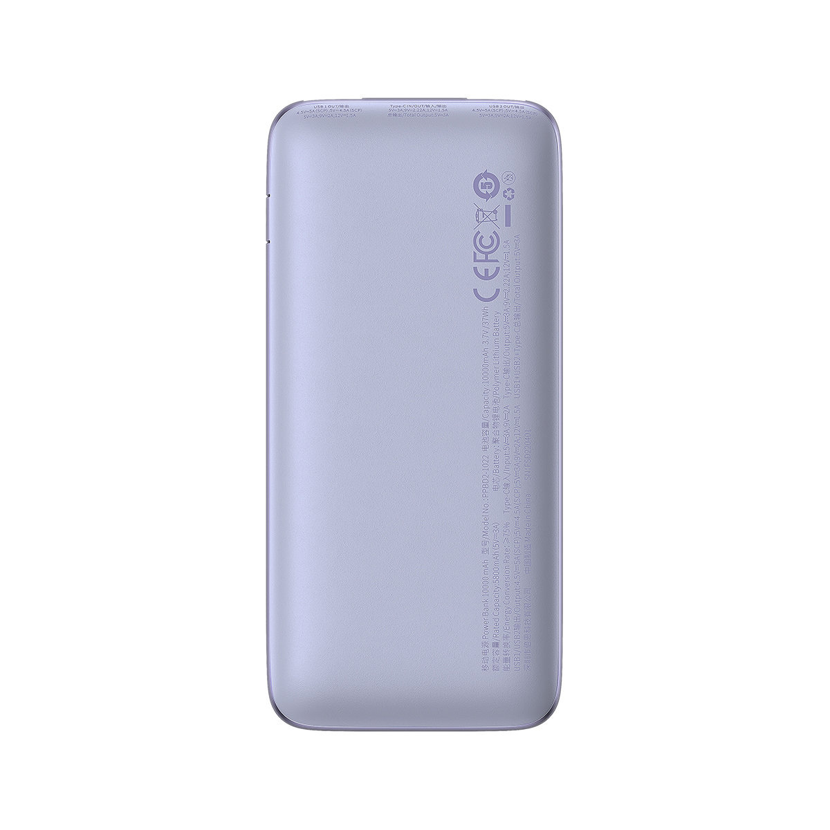 Powerbank Baseus Bipow PRO 10000mAh, 2xUSB, USB TYP-C, + przewód USB 3A 0.3m, 22,5W - fioletowy (PPBD040005)