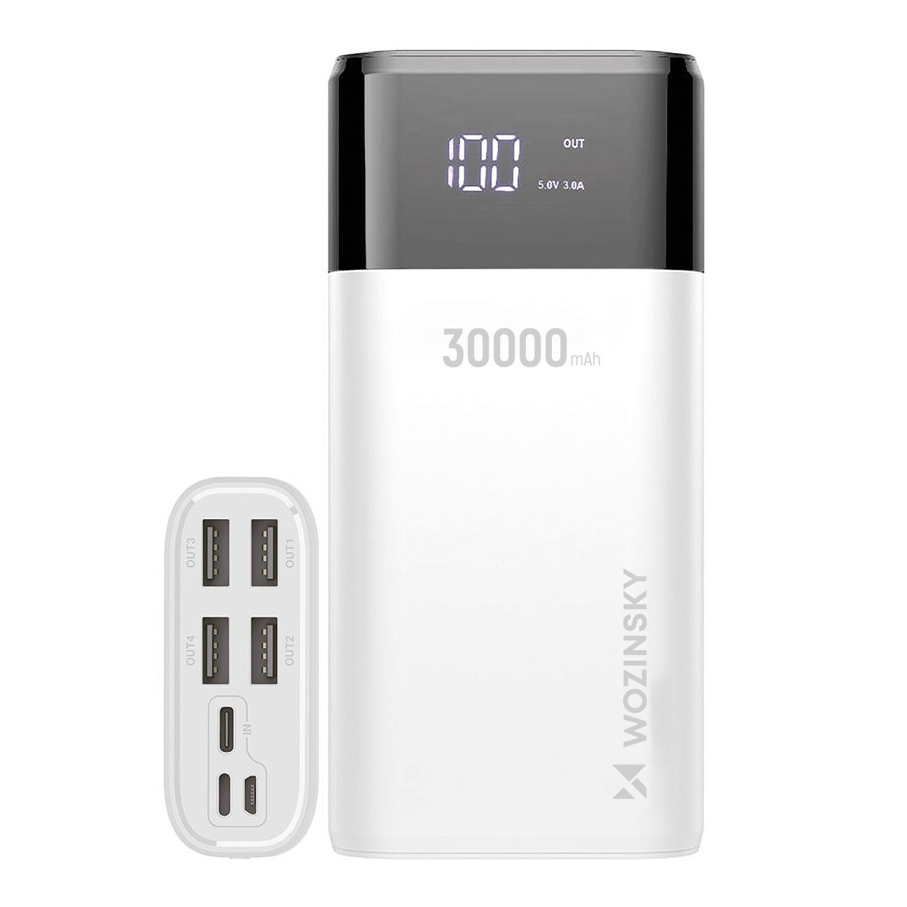 Powerbank Wozinsky 30000mAh, 4xUSB z wyświetlaczem LCD 2 A - biały (WPB-001WE)