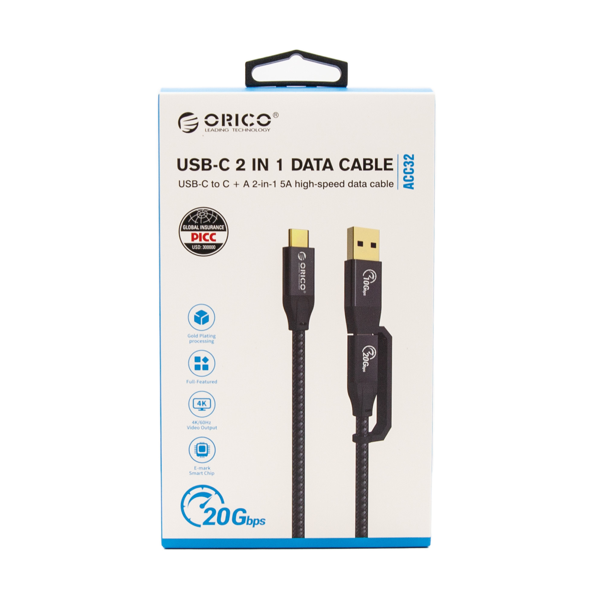 Kabel przewód pleciony ORICO USB TYP-C (M-M) + USB-A, 20 Gbps, 4K, 100W 1m (ACC32-10-BK-BP) Kabel przewód pleciony ORICO USB TYP-C (M-M) + USB-A, 20 Gbps, 4K, 100W 1m (ACC32-10-BK-BP)