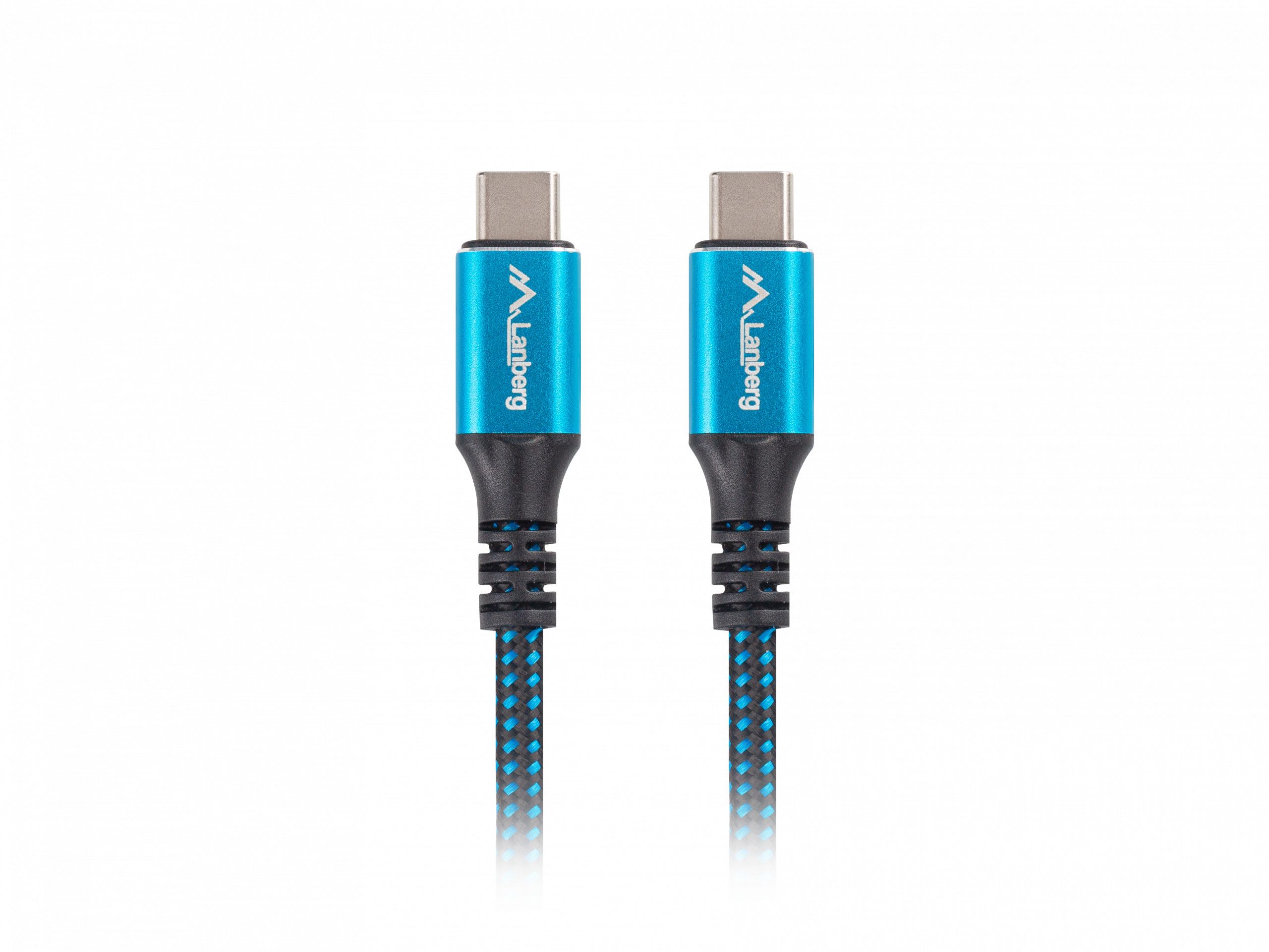 Kabel przewód USB Typ-C do Typ-C 50cm Lanberg, USB4, 100W, 8K 30Hz - czarno - niebieski (CA-CMCM-45CU-0005-BK) Kabel przewód USB Typ-C do Typ-C 50cm Lanberg, USB4, 100W, 8K 30Hz - czarno - niebieski (CA-CMCM-45CU-0005-BK)