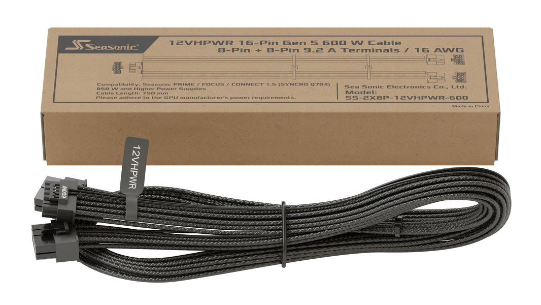 Zdjęcie produktu: Kabel Seasonic 16-pin Gen 5 12VHPWR 600W czarny 750mm