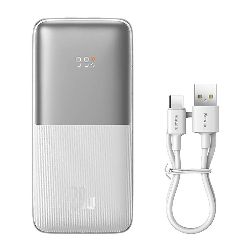 Powerbank Baseus Bipow PRO 10000mAh, 2xUSB, USB TYP-C, + przewód USB Typu A - USB Typu C 3A 0.3m, 20W - biały (PPBD040202) Powerbank Baseus Bipow PRO 10000mAh, 2xUSB, USB TYP-C, + przewód USB Typu A - USB Typu C 3A 0.3m, 20W - biały (PPBD040202)