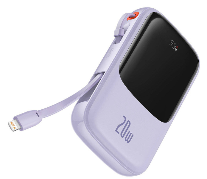 Zdjęcie produktu: Powerbank Baseus Qpow PRO z kablem Lightning, USB TYP-C, USB, 10000mAh, 20W - fioletowy (PPQD020005)