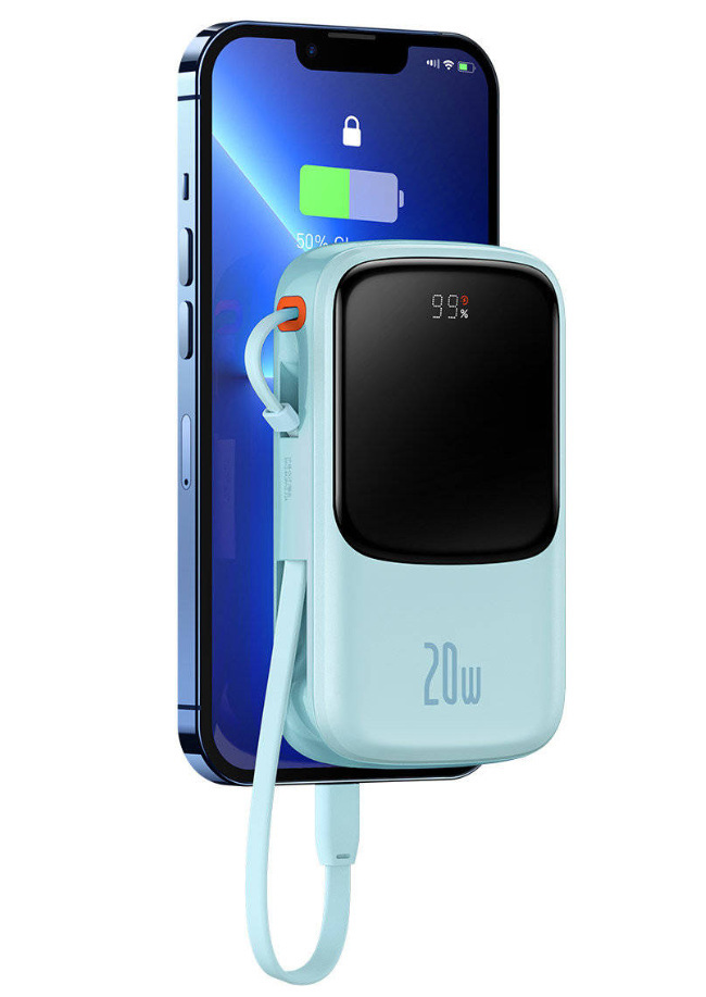 Powerbank Baseus Qpow PRO z kablem Lightning, USB TYP-C, USB, 10000mAh, 20W - niebieski (PPQD020003)
