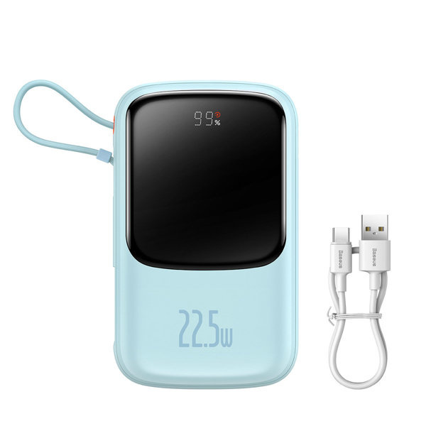 Powerbank Baseus Qpow PRO z kablem USB TYP-C, USB TYP-C, USB, 10000mAh, 22,5W - niebieski (PPQD020103) Powerbank Baseus Qpow PRO z kablem USB TYP-C, USB TYP-C, USB, 10000mAh, 22,5W - niebieski (PPQD020103)