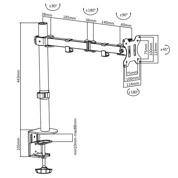 Zdjęcie produktu: Uchwyt biurkowy do monitora LCD Maclean na jeden monitor, podwójne ramię, VESA 75x75 oraz 100x100, 13-32", do 8kg - MC-753 Zdjęcie produktu: Uchwyt biurkowy do monitora LCD Maclean na jeden monitor, podwójne ramię, VESA 75x75 oraz 100x100, 13-32", do 8kg - MC-753