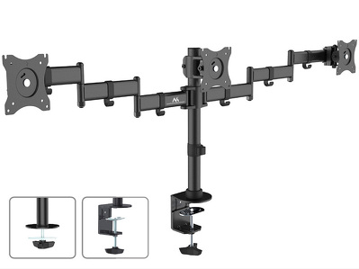 Miniatura produktu: Uchwyt biurkowy do monitora LCD Maclean na trzy monitory, podwójne ramiona, max VESA 75x75 do 100x100, 13-27", do 3 x 8kg - MC-691