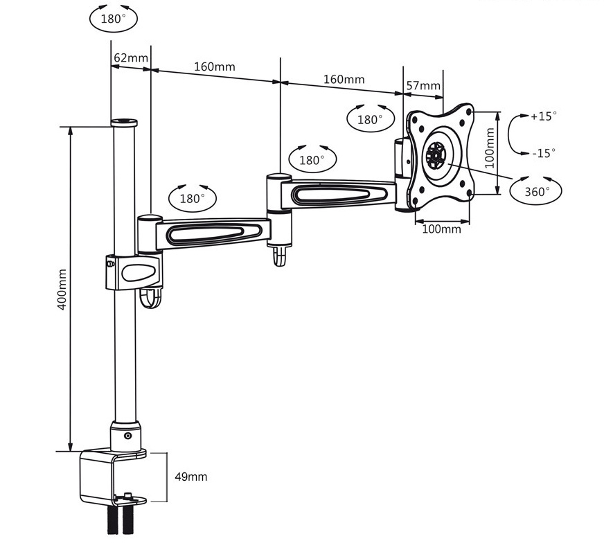 Uchwyt biurkowy do monitora LCD Maclean na jeden monitor, podwójne ramię, VESA 75x75 oraz 100x100, 13-27", do 5kg - MC-628