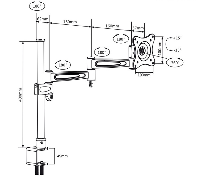 Zdjęcie produktu: Uchwyt biurkowy do monitora LCD Maclean na jeden monitor, podwójne ramię, VESA 75x75 oraz 100x100, 13-27", do 5kg - MC-628