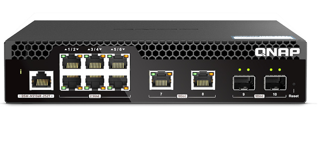 Miniatura produktu: Qnap QSW-M2106R-2S2T 10-portowy przełącznik 2x 10GbE SFP+, 2x 10GbE RJ45, 6x 2.5GbE RJ45, 1 x RJ45 do zarządzania