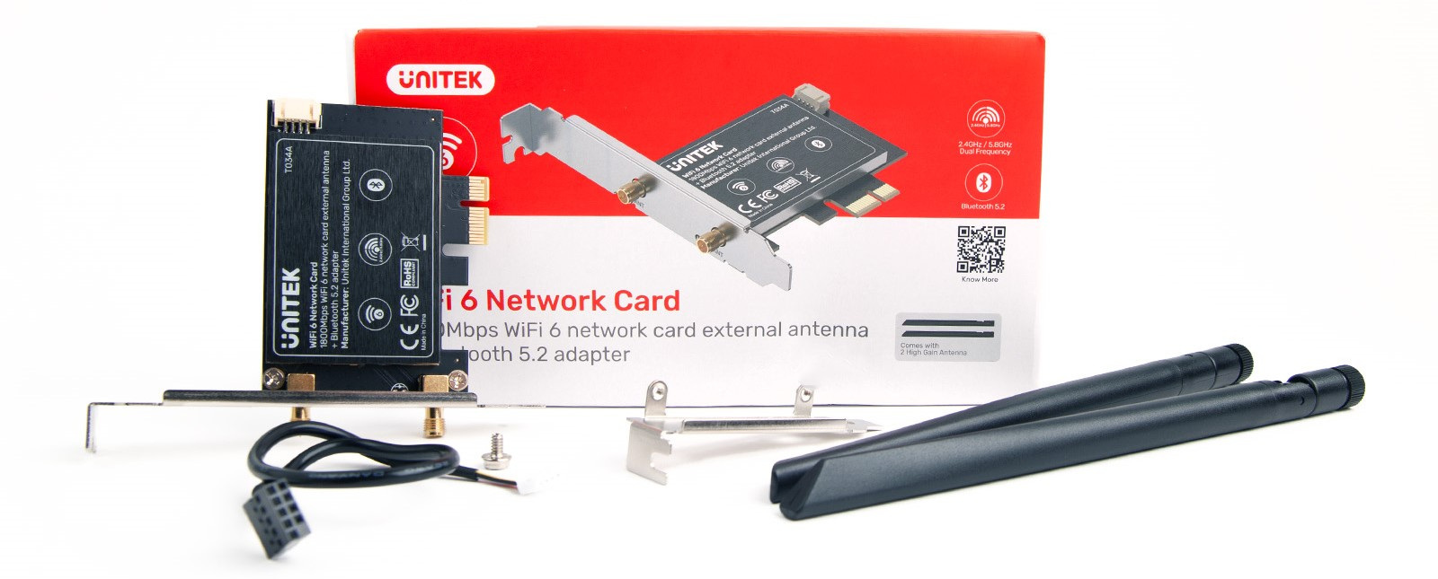 Karta sieciowa Unitek WiFi 6 2,4GHz i 5,8GHz na PCI-E, Bluetooth 5.2 (T034A)