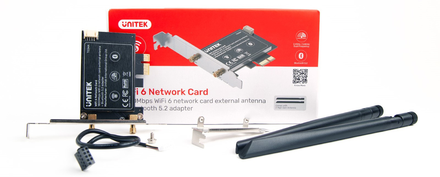 Zdjęcie produktu: Karta sieciowa Unitek WiFi 6 2,4GHz i 5,8GHz na PCI-E, Bluetooth 5.2 (T034A)