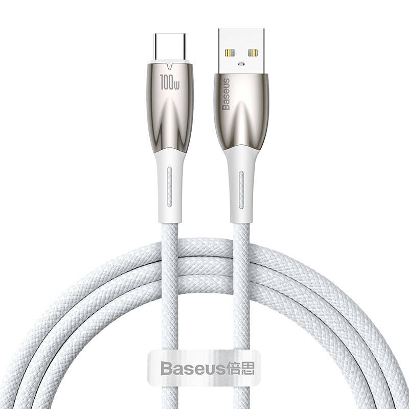 Kabel przewód USB Typ-C 200cm Baseus Glimmer, 100W z obsługą szybkiego ładowania - biały (CADH000602) Kabel przewód USB Typ-C 200cm Baseus Glimmer, 100W z obsługą szybkiego ładowania - biały (CADH000602)