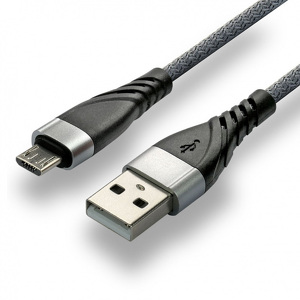 Miniatura produktu: Kabel przewód pleciony USB - micro USB everActive 100cm z obsługą szybkiego ładowania do 2,4A - szary (CBB-1MG)