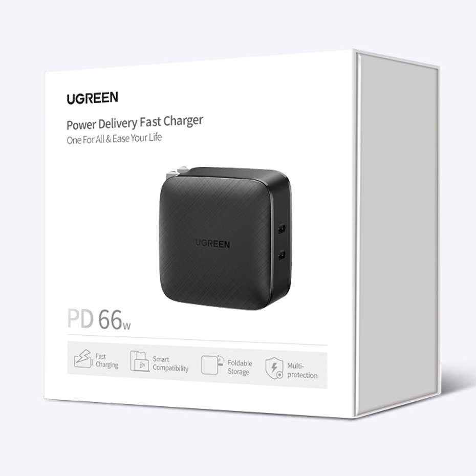 Ładowarka sieciowa Ugreen CD216, 66W, PD 2.0, 2xUSB TYP-C - czarna (70867)