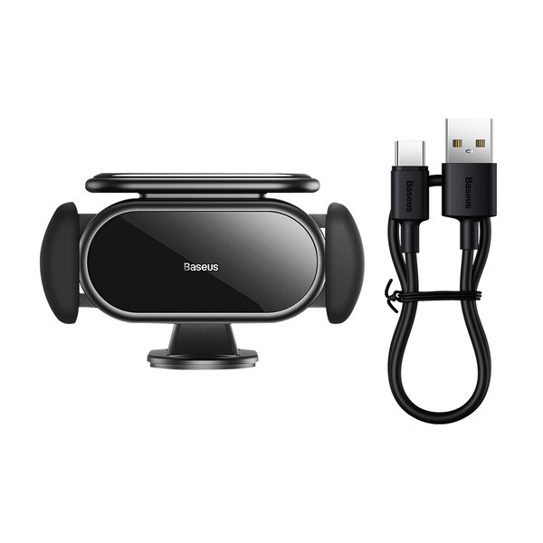 Samochodowy uchwyt elektryczny do telefonu Baseus Steel Cannon Pro z ładowarką solarną na deskę rozdzielczą - czarny (SUGP010001)