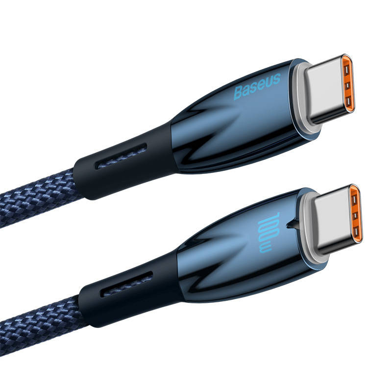 Kabel przewód USB Typ-C do Typ-C 100cm Baseus Glimmer, 100W, 20V, 5A, PD z obsługą szybkiego ładowania - niebieski (CADH000703) Kabel przewód USB Typ-C do Typ-C 100cm Baseus Glimmer, 100W, 20V, 5A, PD z obsługą szybkiego ładowania - niebieski (CADH000703)