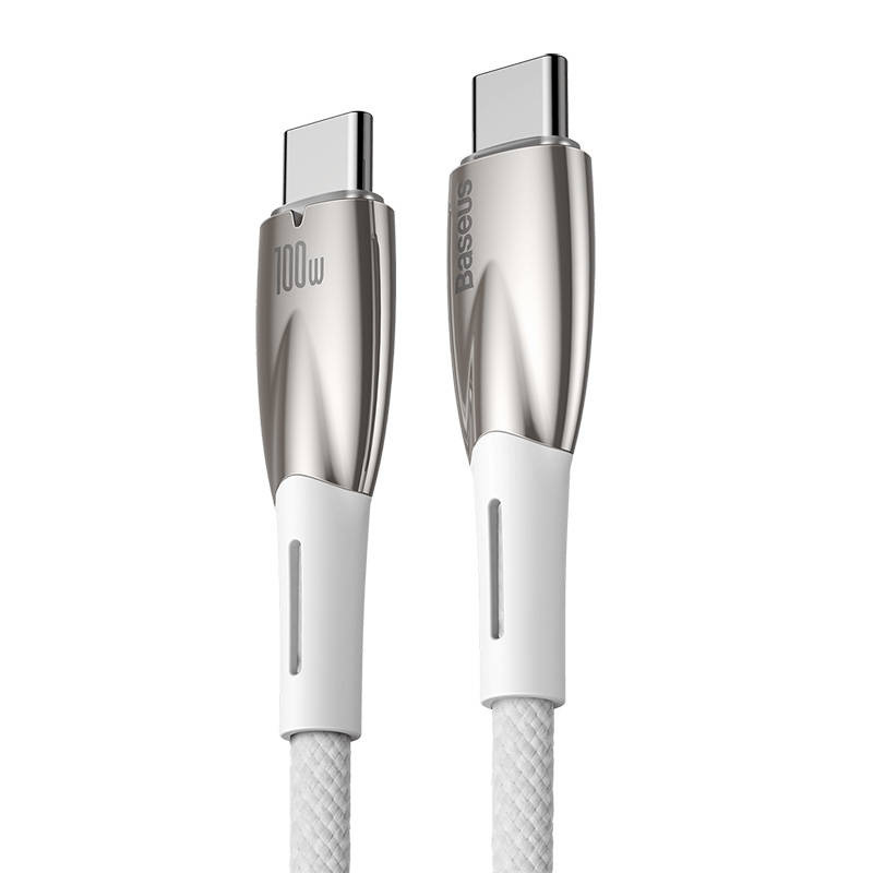 Kabel przewód USB Typ-C do Typ-C 100cm Baseus Glimmer, 100W, 20V, 5A, PD z obsługą szybkiego ładowania - biały (CADH000702) Kabel przewód USB Typ-C do Typ-C 100cm Baseus Glimmer, 100W, 20V, 5A, PD z obsługą szybkiego ładowania - biały (CADH000702)
