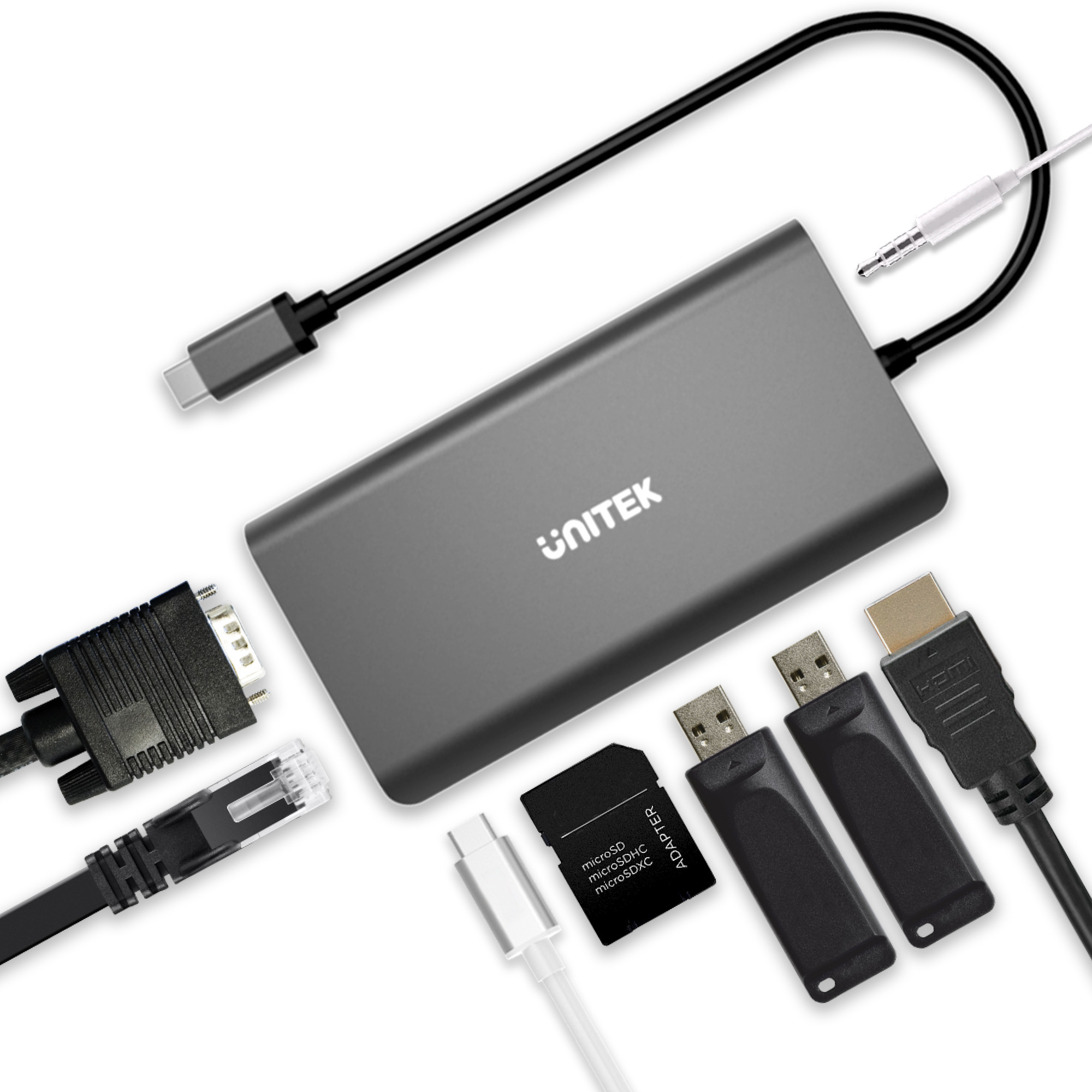 Unitek Hub USB TYP-C 8w1 100W (D1019B)