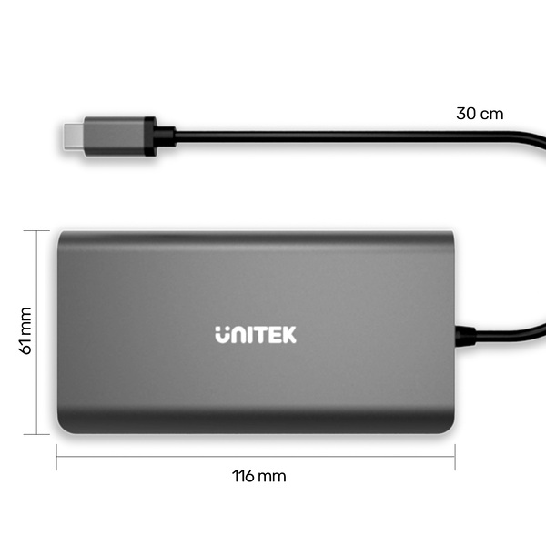 Zdjęcie produktu: Unitek Hub USB TYP-C 8w1 100W (D1019B)