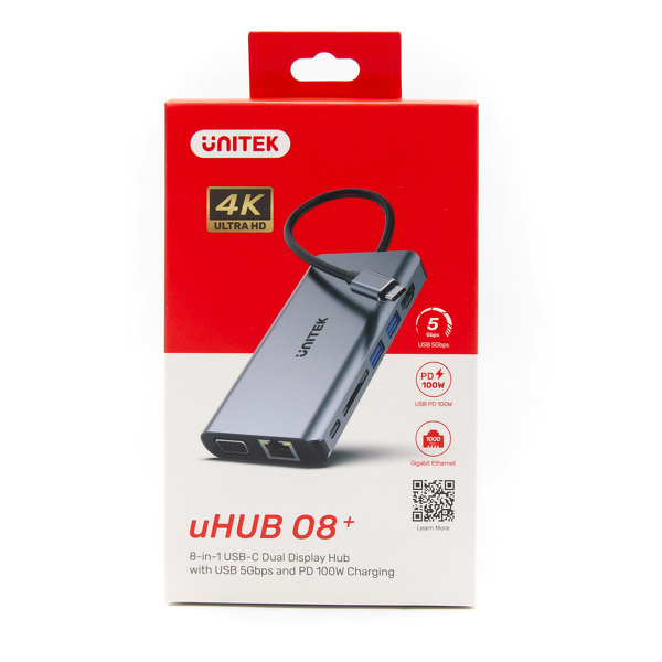 Zdjęcie produktu: Unitek Hub USB TYP-C 8w1 100W (D1019B)