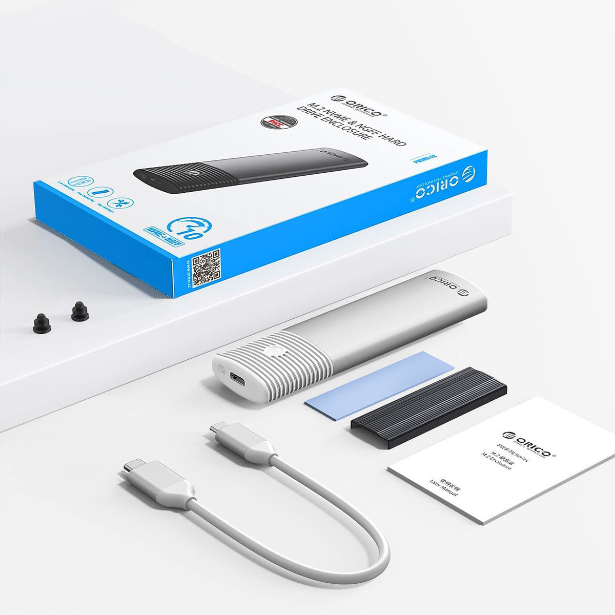 Obudowa zewnętrzna na dysk SSD M.2 (PCIE/NVMe) ORICO USB 3.2 Gen2 Typ-C 10Gbps - biała (PWM2-G2-WH-EP)