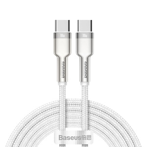 Miniatura produktu: Kabel przewód USB Typ-C do Typ-C 100cm Baseus Cafule Metal Data 100W (20 V / 5 A) PD, QC 3.0 obsługą szybkiego ładowania - biały (CATJK-C02)