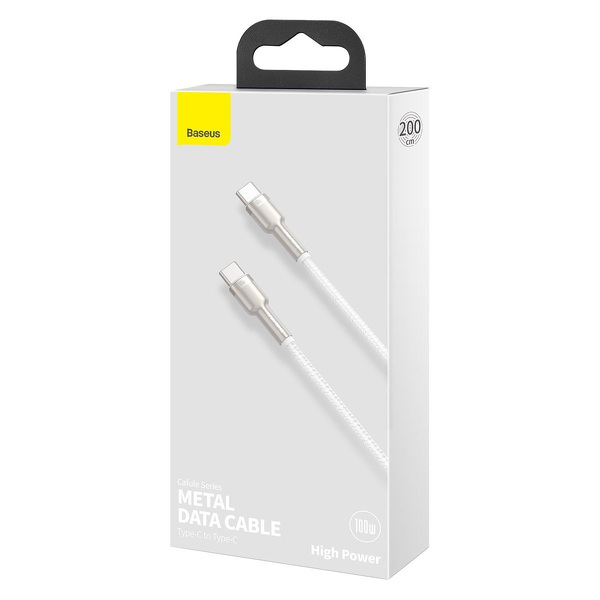 Zdjęcie produktu: Kabel przewód USB Typ-C do Typ-C 200cm Baseus Cafule Metal Data 100W (20 V / 5 A) PD, QC 3.0 obsługą szybkiego ładowania - biały (CATJK-D02) Zdjęcie produktu: Kabel przewód USB Typ-C do Typ-C 200cm Baseus Cafule Metal Data 100W (20 V / 5 A) PD, QC 3.0 obsługą szybkiego ładowania - biały (CATJK-D02)