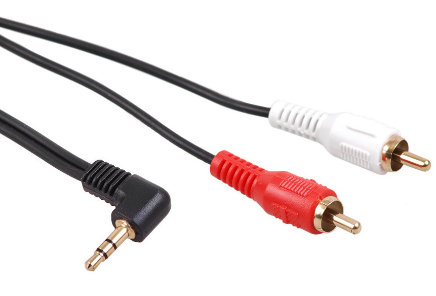 Przewód kątowy mini jack 3,5mm Maclean, 2RCA (chinch), 1m, czarny, MCTV-824 Przewód kątowy mini jack 3,5mm Maclean, 2RCA (chinch), 1m, czarny, MCTV-824