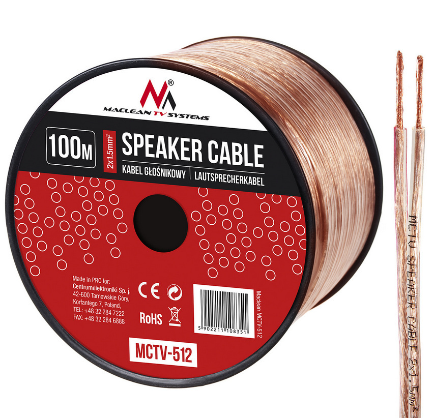 Kabel głośnikowy 2x1.5 100m Maclean MCTV-512